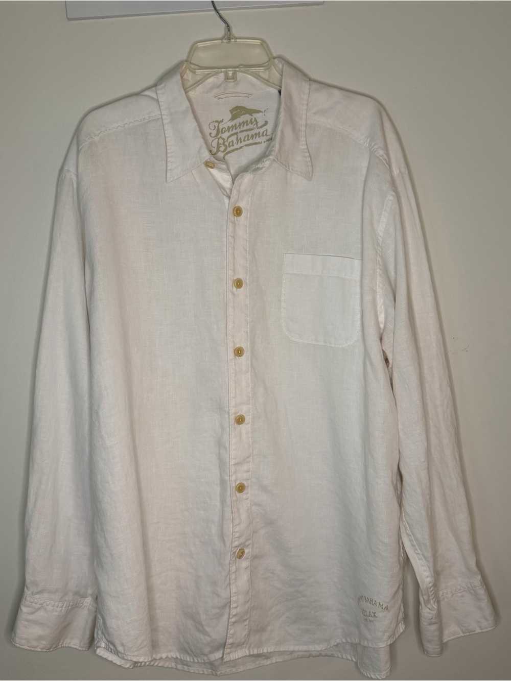 Tommy Bahama Men's White Linen Button-Down Shirt, long sleeve. XL